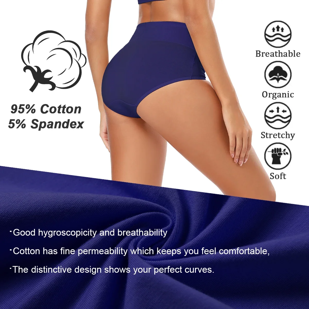 POKARLA Women's Seamless Cotton Panties Plus Size High Waist Panty Solid Color Full Coverage Ladies Briefs Set Girls Underwear