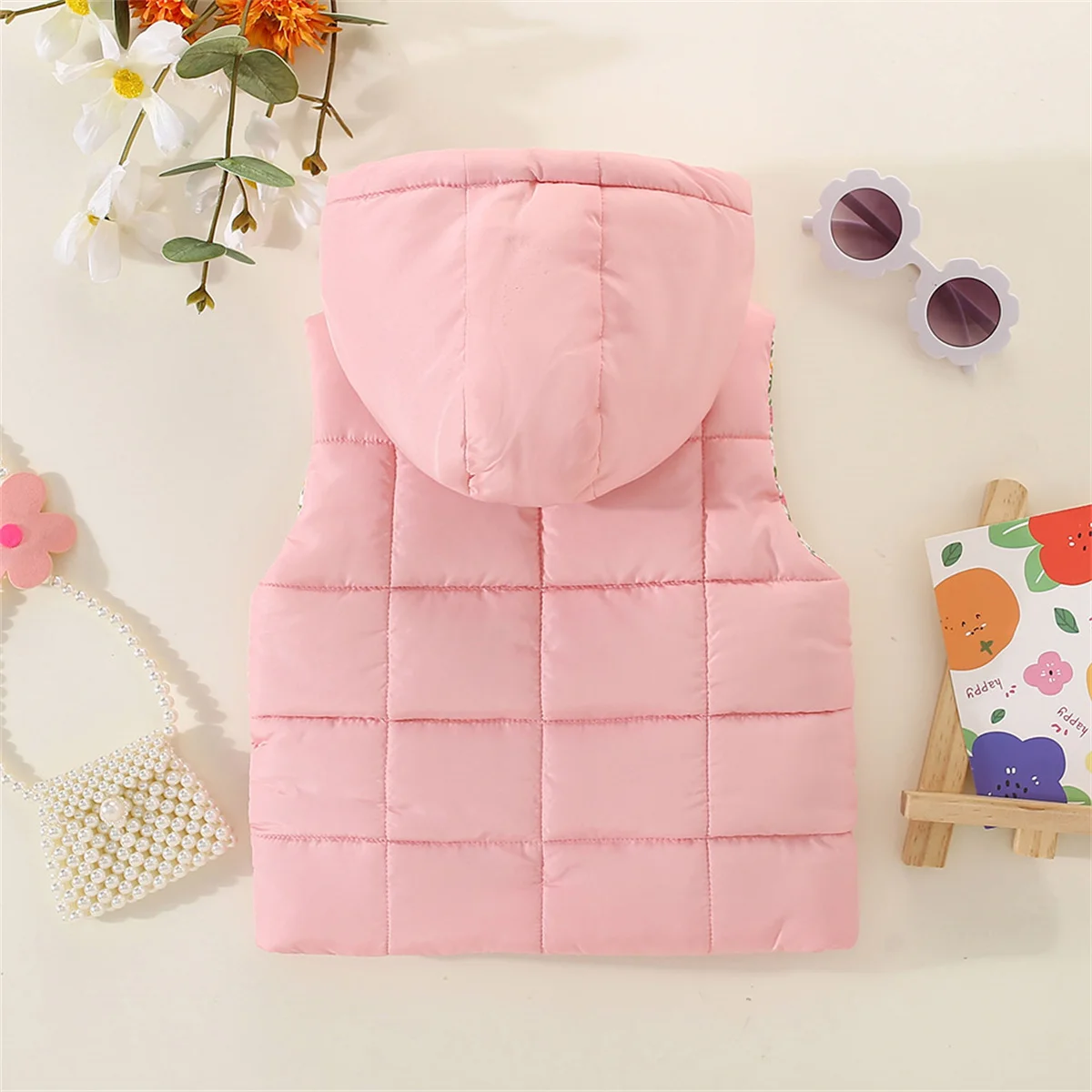 Autumn And Winter Girls' Cotton Vest Cartoon Clip Solid Hooded Sweet Bow Zipper Warm Coat baby girl jacket women vest children down vest