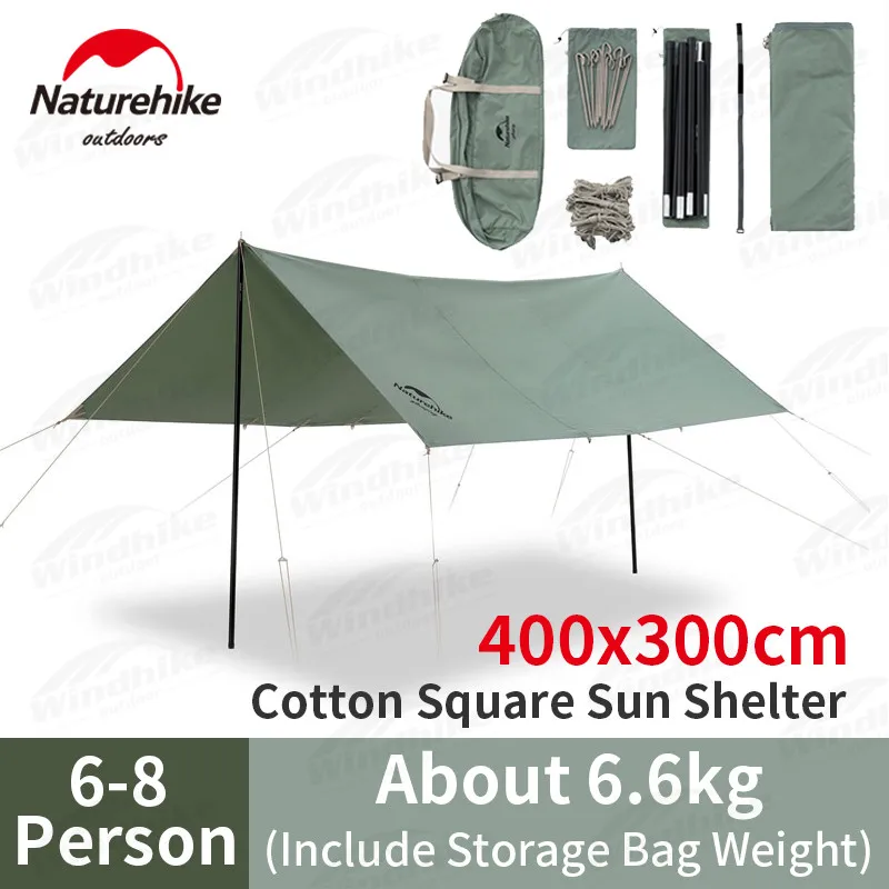 

Naturehike NOUN Outdoor Cotton Square Sun Shelter 12㎡ Large Area 6-8persons Waterproof Fabric Canopy 6.6kg Travel Sunshade