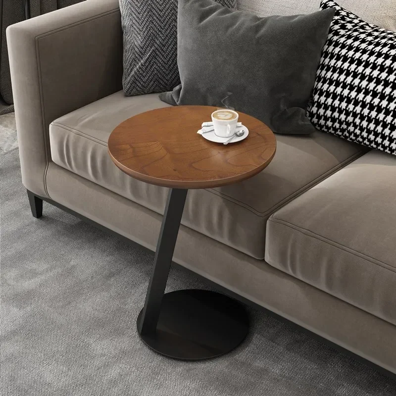 Nordic iron solid wood oval square small coffee table corner mobile bedside table living room sofa side