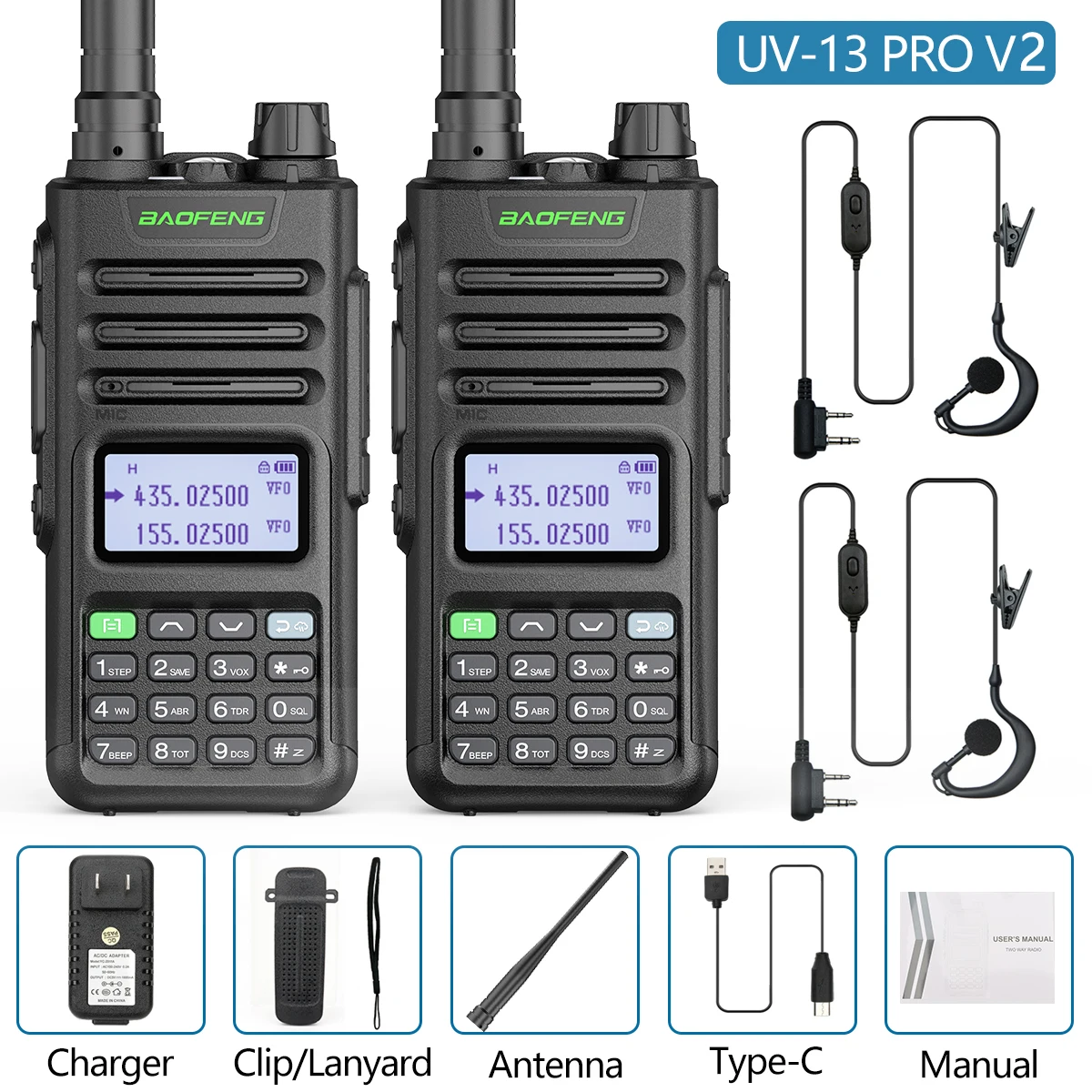 walkie talkie range 2PC BaoFeng UV-13 PRO 10W High Power Walkie Talkie UV13 Pro Support Type-C Charger 50KM Long Range Distance  Upgrade UV-5R BF-9R walkie talkies for adults Walkie Talkie