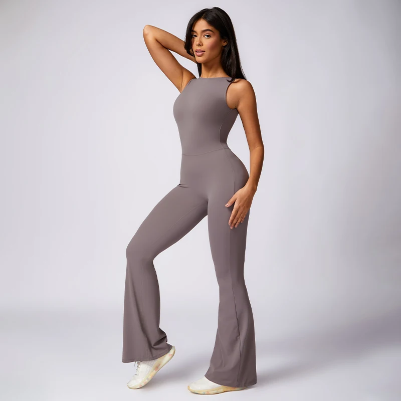 DANCEFISH Women's Peach Hip-Lifting Sports suit Casual Micro-Fitness Deep U Beauty Back Fitness Training Aerial Yoga Jumpsuit