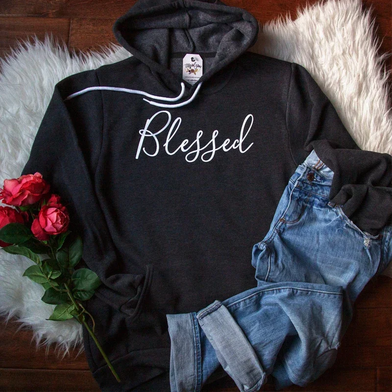 Blessed Letter Letter Hoodies Cotton Women Sweatshirt Fashion O Neck Female Pullovers Full Long Sleeve Shirt Dropshopping