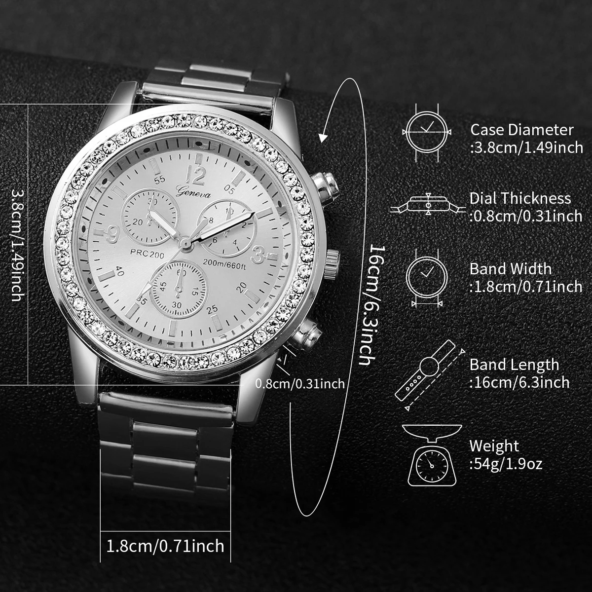 4PCS/Set Fashion Rhinestone Women‘s Watch Stainless Steel Band Quartz Watches Silver Bracelets Set 5