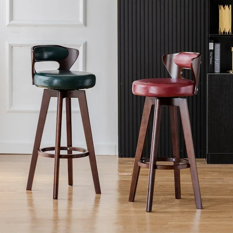 American Solid Wood Bar Chairs Retro Kitchen Furniture Creative Rotating Back High Bar Chair Luxury Home Cafe Front Desk stool R