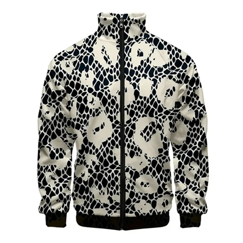 thumbnail image 1 of Chaqueta de cuello alto con estampado 3D de piel de serpiente de moda para hombre, abrigo de manga larga para ocio callejero, chaquetas de gran tamaño con cremallera, ropa de abrigo para hombre, 1 of 4