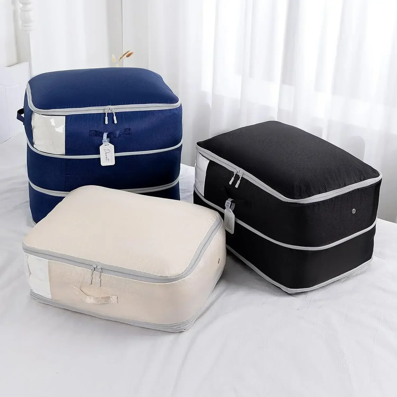 Comforter Storage Bag - Large Capacity Blanket Storage Bags 3-Layer Ultra Space Saving Self Compression Organizer 5