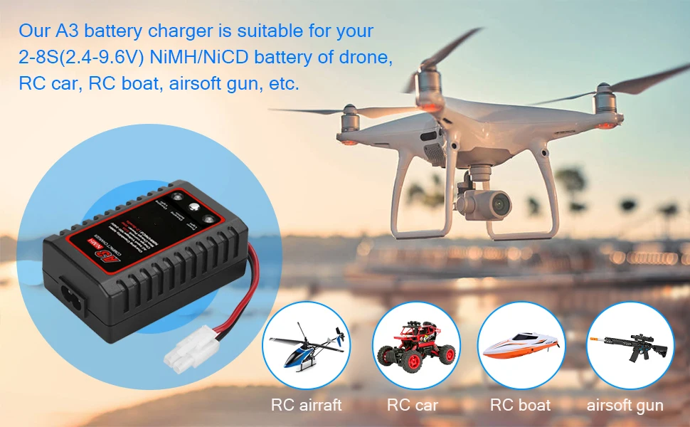 A3 20W Compact Charger with Tamiya Plug RC Charger for Airsoft Gun RC Car Boat