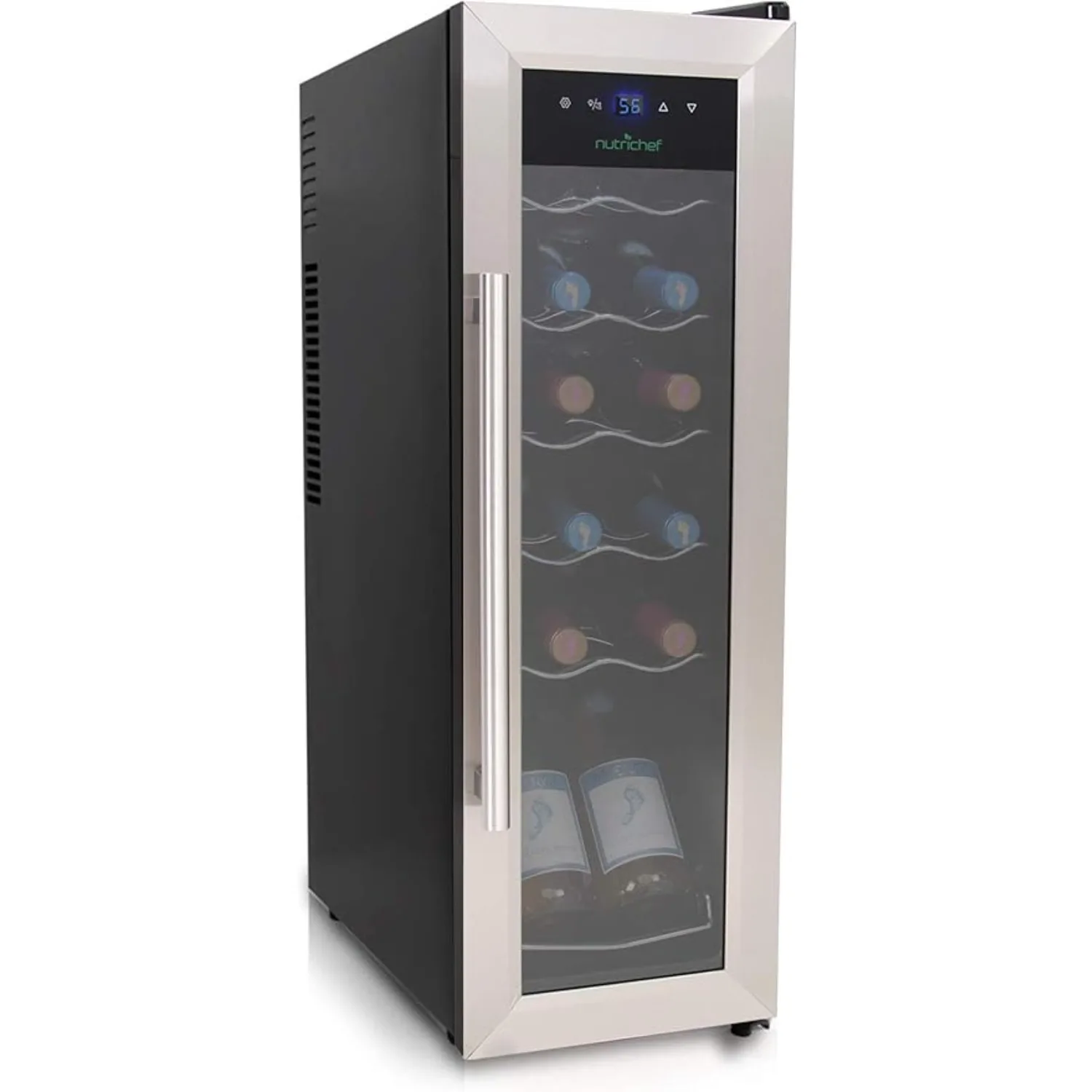 

12 Bottle Cooler Refrigerator White and Red Countertop Chiller, Freestanding Compact Mini Wine Fridge with Digital Control