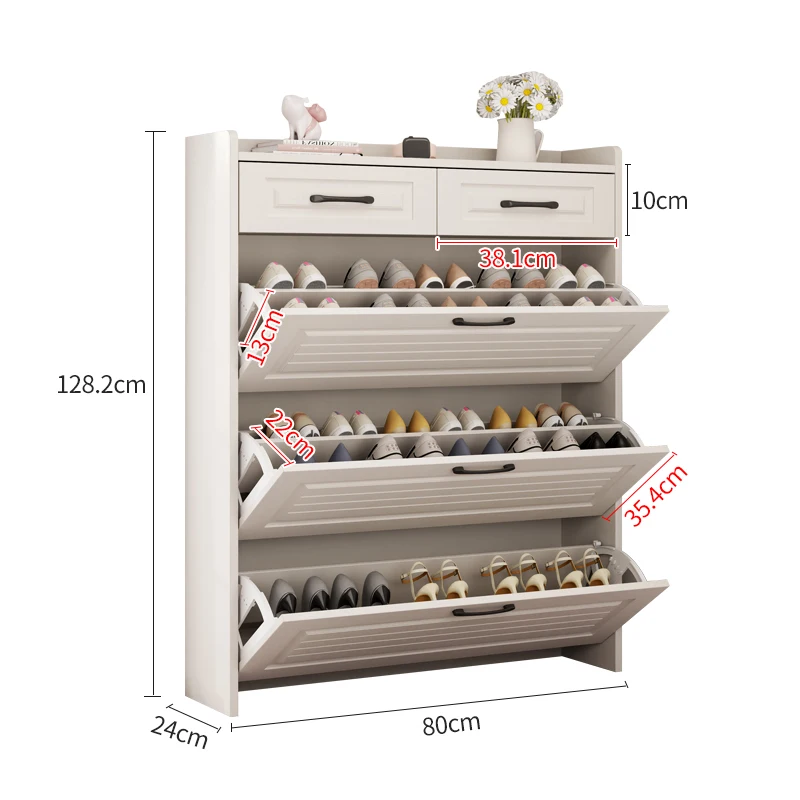 Wooden Shoes Rack Cabinet White Height 128.1cm Shoe Storage Organizer Shoes Cabinet For Entryway Narrow