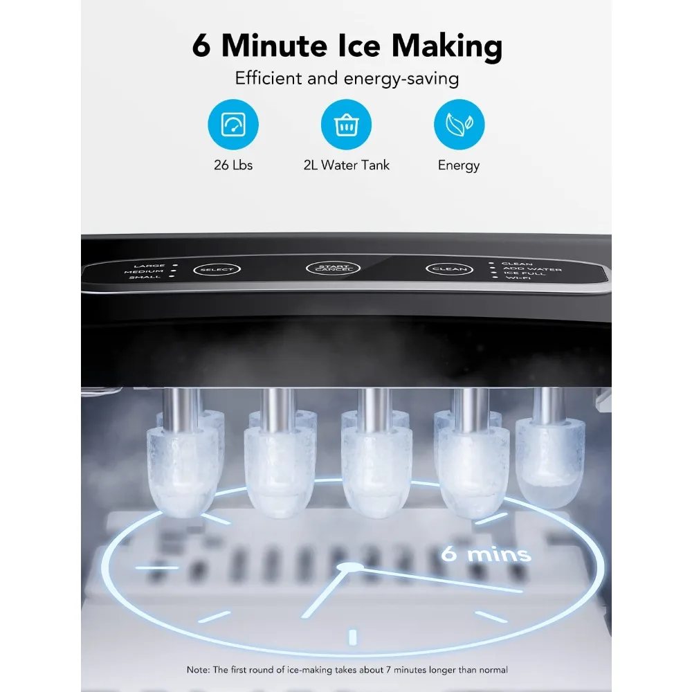 Smart Countertop Ice Makers, Portable Ice Maker Machine with Self-Cleaning, 6 Mins 9 Bullet Ice, 26lbs/24Hrs, Voice Remote for
