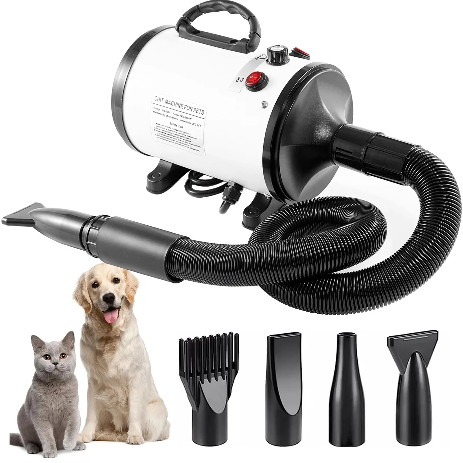 2800W Pet Grooming Dryer Adjustable Speed Temperature Control Dog Blow Dryer Quick Drying High Power Pet Cat Dog Bath Hair