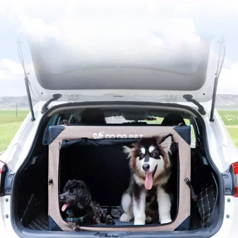 Steel Frame Car Kennel Strong and Durable Dog Trunk Ventilation Multifunctional Dogs Cage Easy Assemble Large Size Safe Folding