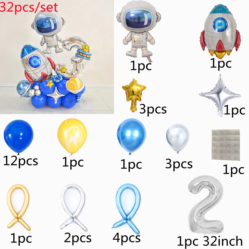 thumbnail image 1 of Globos de aluminio con números y cohetes de astronauta para fiestas temáticas del espacio exterior, decoraciones para fiestas de cumpleaños de niños, suministros para fiestas de baby shower para niños, 1 of 5