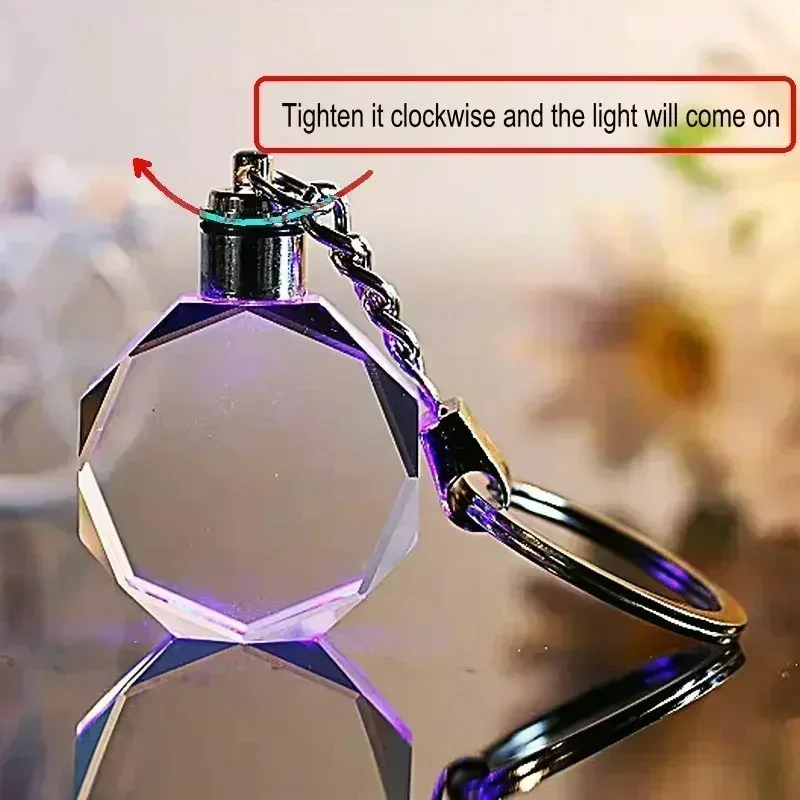 Free Crystal Keyring with LED Light inside Engrave any Design Crystal Key Family Photo DIY Birthday Gifts