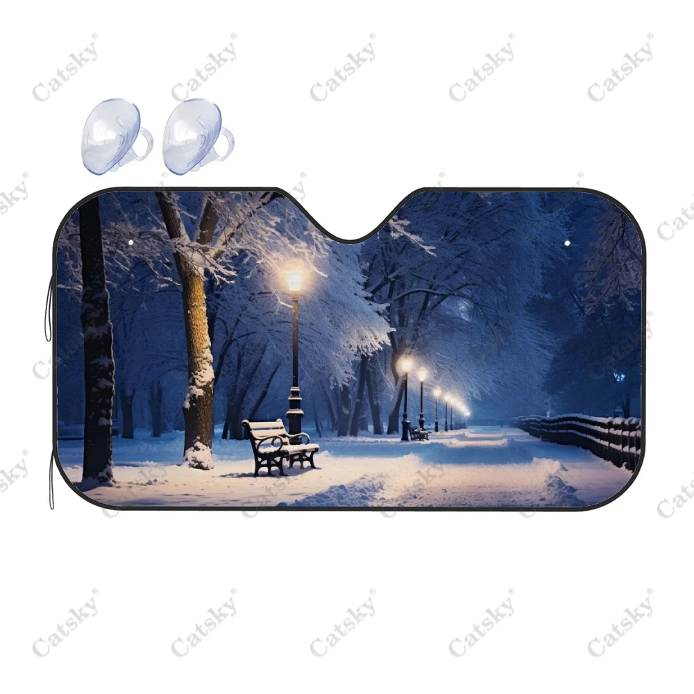 

Winter Scene With Snow Car Windshield Sunshade, Front Auto Cars Sun Shade Blocks Uv Rays Sun-Visor Protector