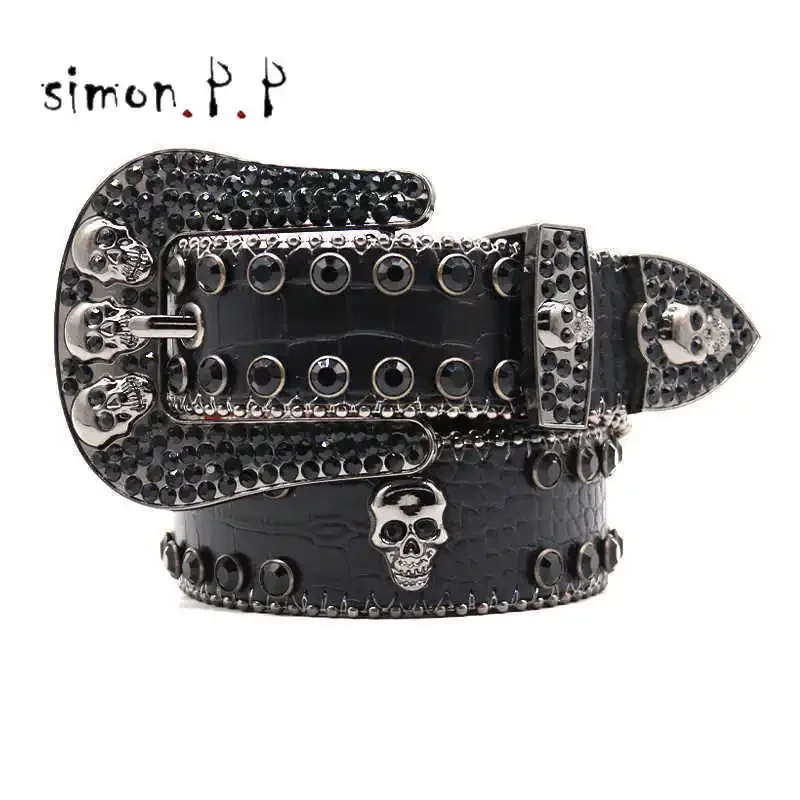 

Punk Dark Rhinestone Belts Women Designer Leather Strap Diamond Bing Belts Western Cowboy Y2K E Girls Fashion Belt For Jeans Men