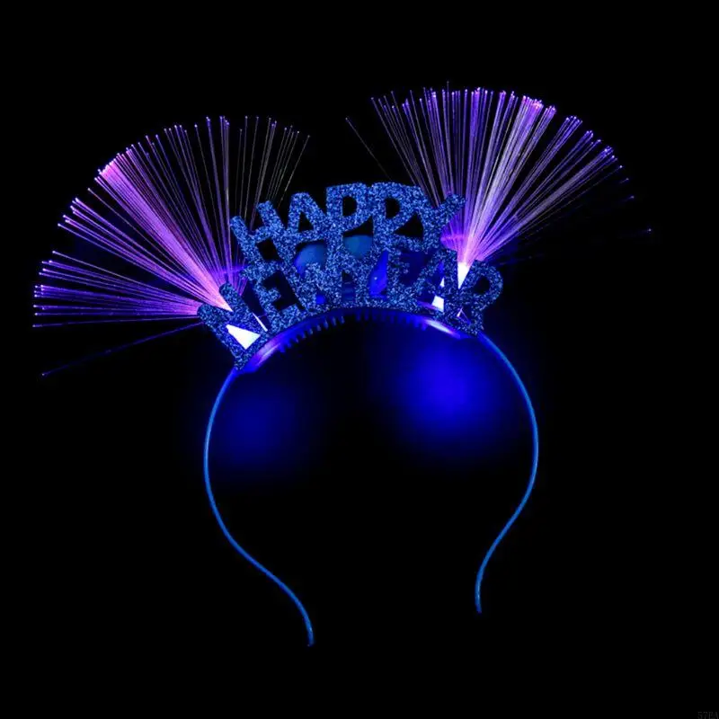 Women Girls Lovely LED Fiber Ear Hair Hoop Glitter Happy New Year Letters 57EA
