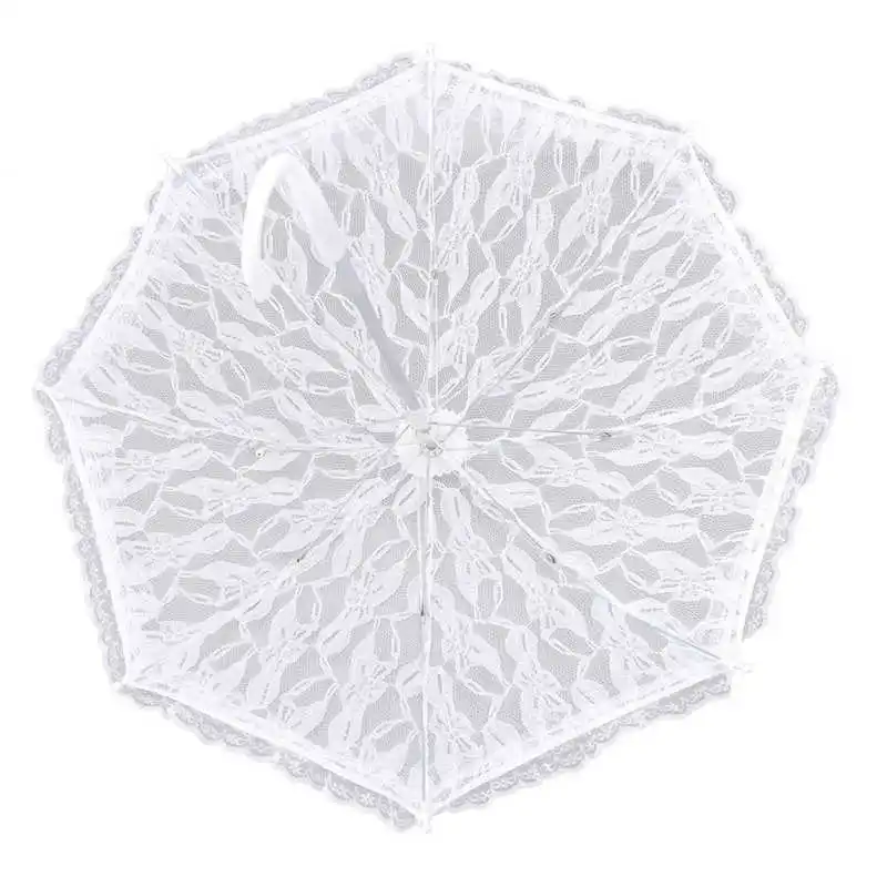 

White Lace Parasol Umbrella Plastic Handle Lace Parasol Umbrella for Wedding
