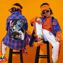 

61 hip hop suit boys' jazz dance clothes children's hip hop fashion clothes hiphop performance clothes lattice autumn
