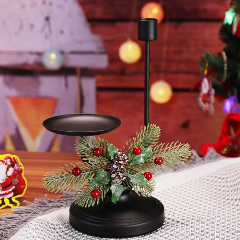 Christmas Candle Holder Pine Cones Red Berries Table Centerpiece With 2