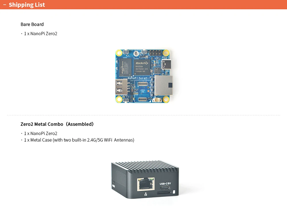 NanoPi Zero2 ARM Board 1GB / 2GB RAM Rockchip RK3528A Gigabit Ethernet Port Supp