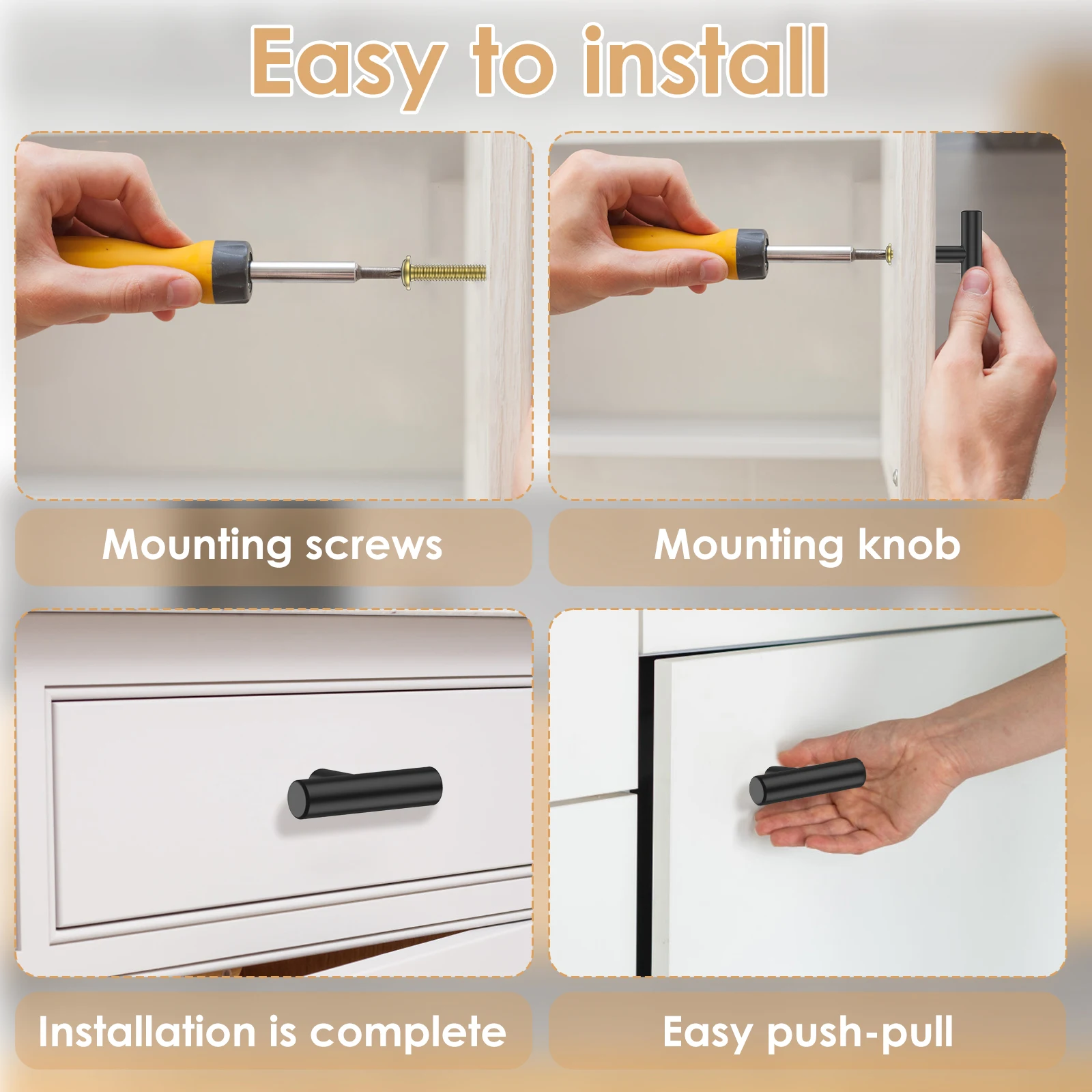 20 Pack Cabinet Knobs Matte Black Stainless Steel Kitchen Drawer Pulls Single Hole T-Shaped Handles 2 Inch Overall Length