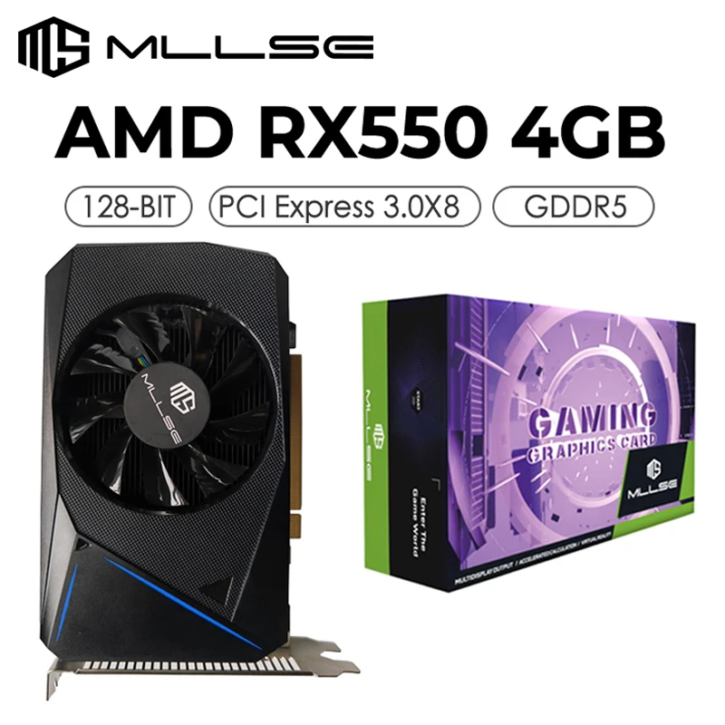 MLLSE-AMD Placa de vídeo Radeon RX 550, 4GB, GDDR5, 128 bits, PCI-E, 3.0x8, HD, DirectX 12, Lexa, GPU, PC Gamer