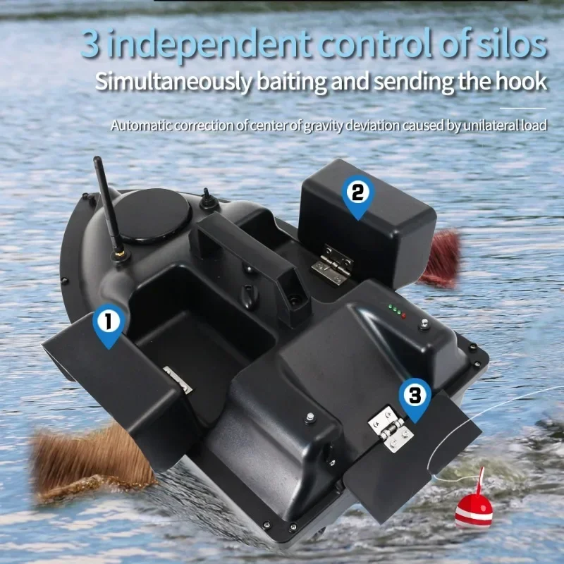 Intelligent Remote Control Bait Fishing Boat with GPS three silos 1.5kg load capacity