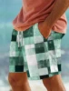 Men's Patchwork Plaid 3D Printed Beach Pants Summer Breathable Shorts Fitness Street Ropa Hombre 3