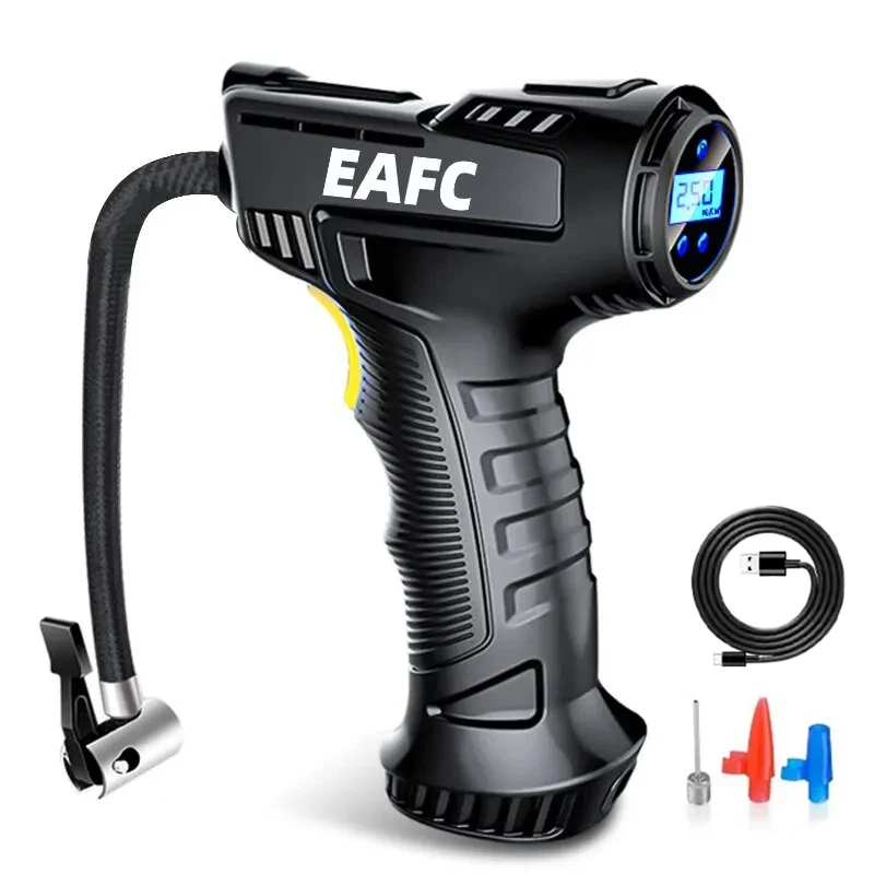 EAFC-bomba de inflado portátil inalámbrica, compresor de aire de mano de 120W, 150PSI, inflador de neumáticos con pantalla Digital para bolas de bicicleta y coche