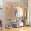 Double Rods Clothing Rack with Wheels, Garment Rack for Hanging Clothes, Multi-functional Bedroom Clothes Rack, Gold 4