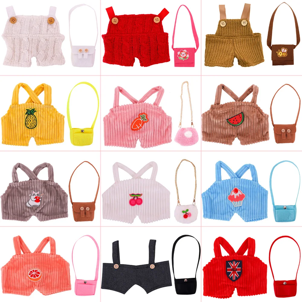 Kawaii Animal Overalls+Bag for 30cm Lalafanfan Doll Clothes Accessories Yellow Duck Bag Stuffed Plush Toy Duck Clothes Toy Gifts
