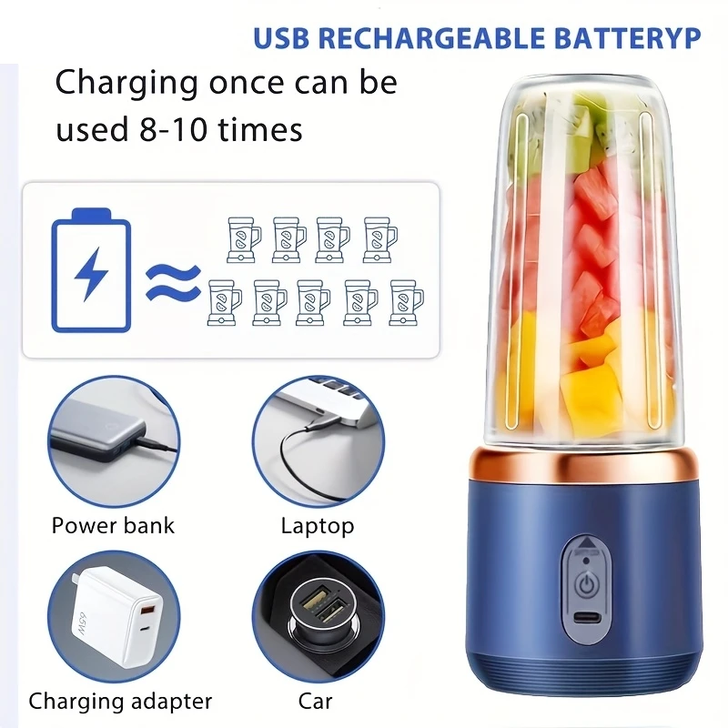 Description Picture 3 of itemPortable Wireless Blender Electric Fruit Juicer Machine For Orange Ice Crushing 10 Blades Auxiliary Food Machine 400mAh Mixer