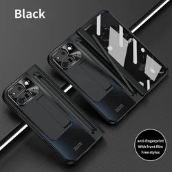 Elastic Pen Slot Case with Tempered Glass Front & Hinge Protection for Google Pixel 9 Pro Fold (Black)