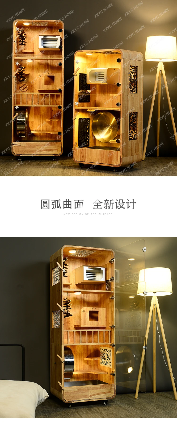 Chinchilla cabinet cage Solid wood oak pet villa cage, aluminum alloy ice nest cooling, cabinet cage