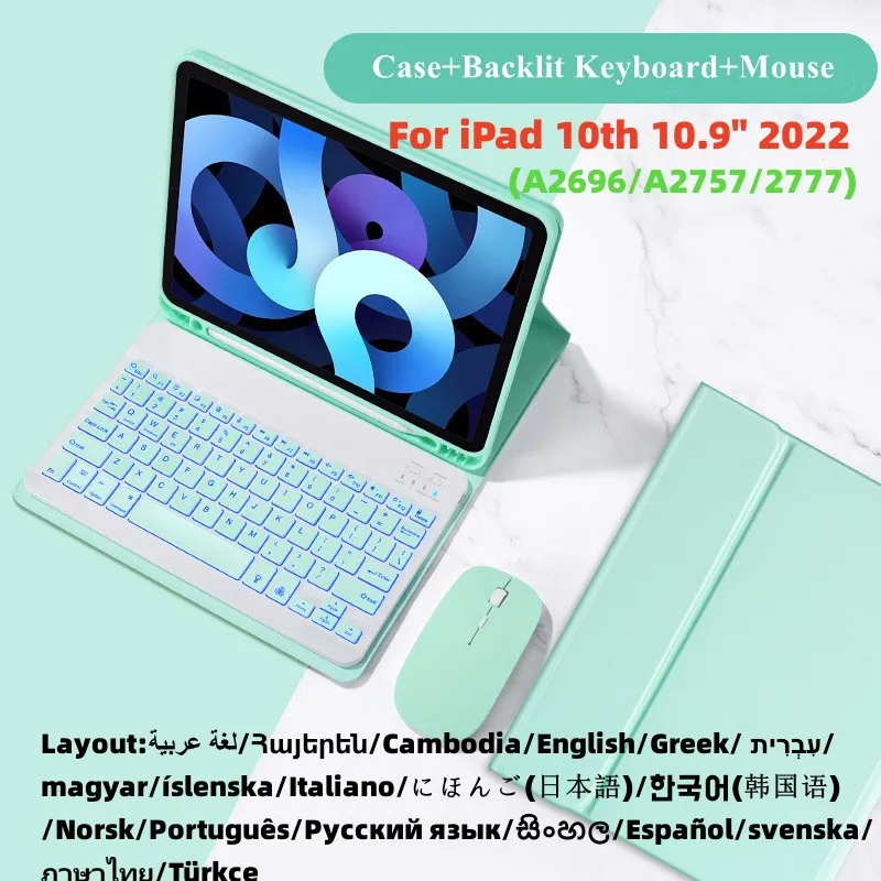 para Ipad 10th Geração Case com Suporte de Lápis sem Fio Bluetooth Rgb Teclado Backlit Mouse para 10th 10.9 2023 Funda Capa