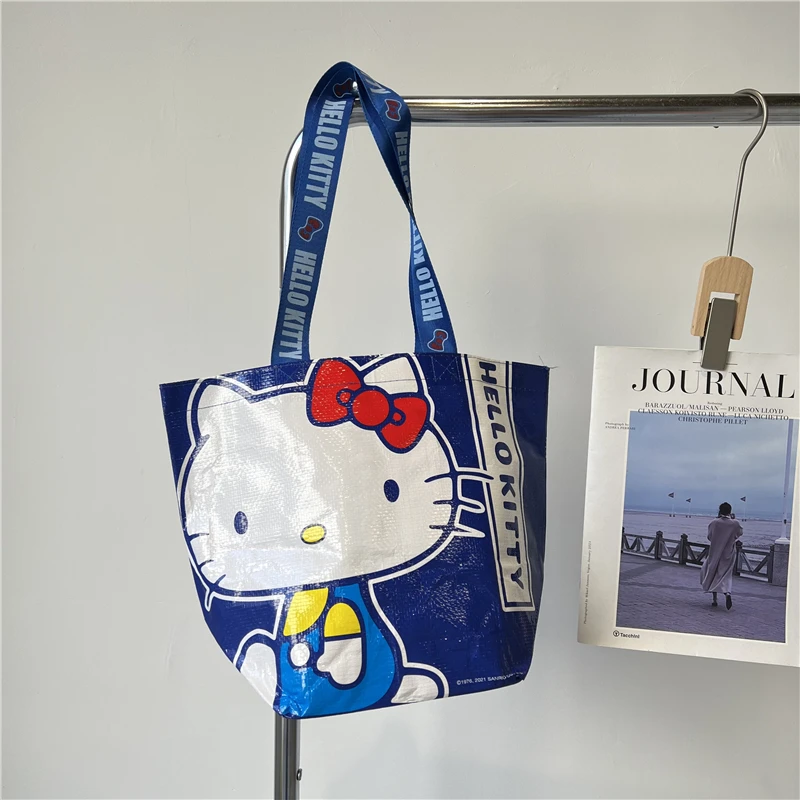 

Kawaii Hello Kittys Printed Handbag Cartoon Waterproof Woven Bag Cute Girl One Shoulder Environmentally Friendly Shopping Bag