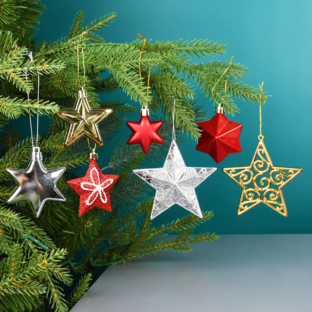 

Matt Glitter Star Pendant Christmas Tree Hanging Ornament PVC Five-Pointed Star Xmas Decorations Festival Home Decor Accessories