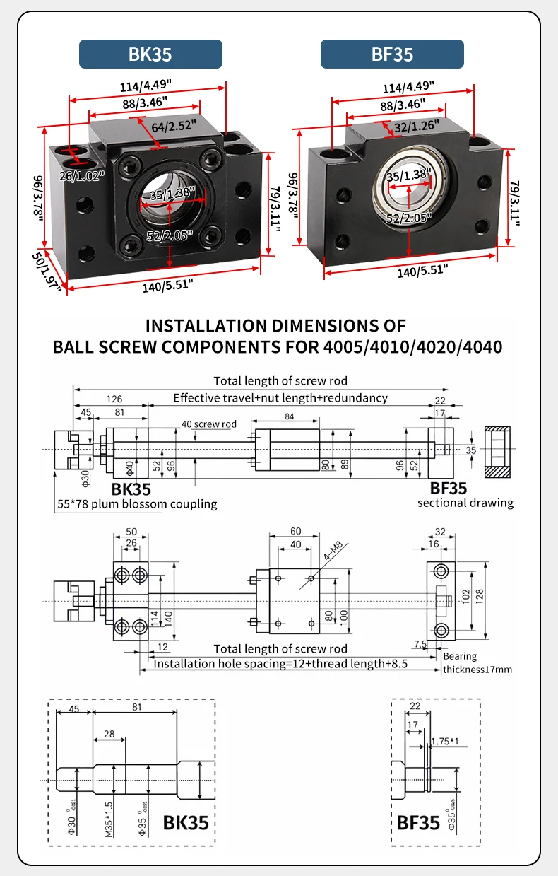 Kugelumlaufspindel Lagersitz BK12 BF12 Kugelumlaufspindel Endstütze BKBF12 Einheit für Kugelumlaufspindel SFU1604/1605/1610 CNC-Getriebeteil 1 Satz – Detail 11