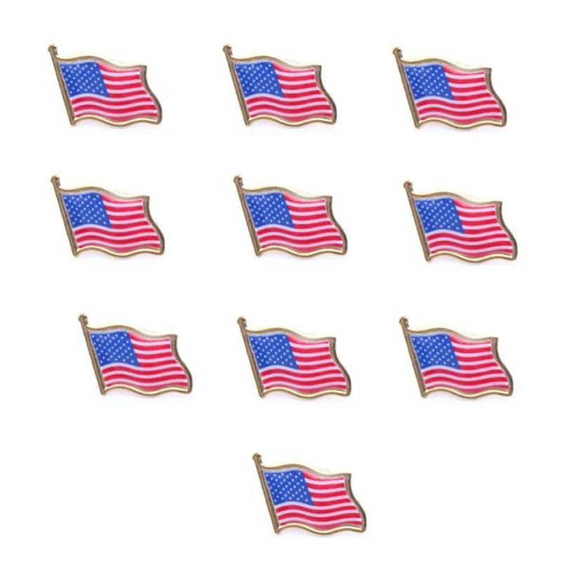 

10Pcs American Flag Lapel Pin United States USA Hat Collar Pin Badge Jewelry Gifts Brooch Clothes Bag Decor Sewing Accessories