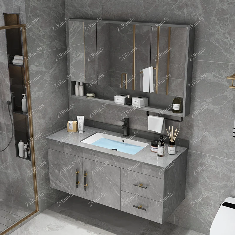 #Bathroom Cabinet Combination Solid Wood Modern Simple Toilet Wash Table Hand Washbasin Cabinet Bathroom