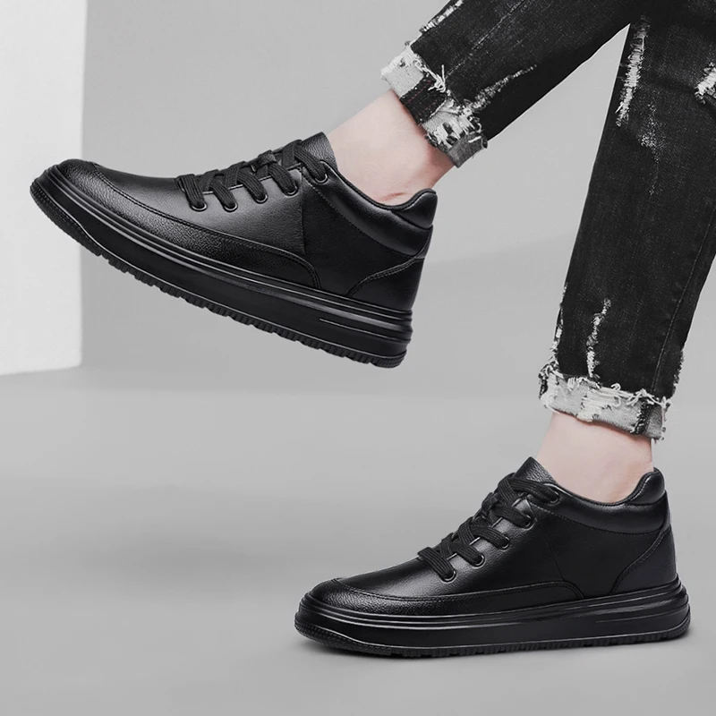 Man lift sneakers brand elevator shoes for men hidden heels white shoes 7cm height increasing men casual leather