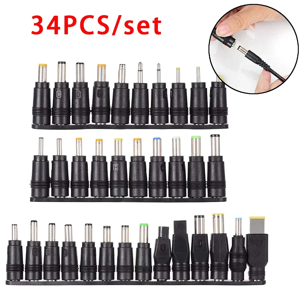 범용 DC AC 전원 어댑터 팁 커넥터 키트, Thinkpad Asus 노트북 전원 공급 장치 플러그 잭 세트, 5.5mm x 2.1mm, 8 개, 10 개, 34 개