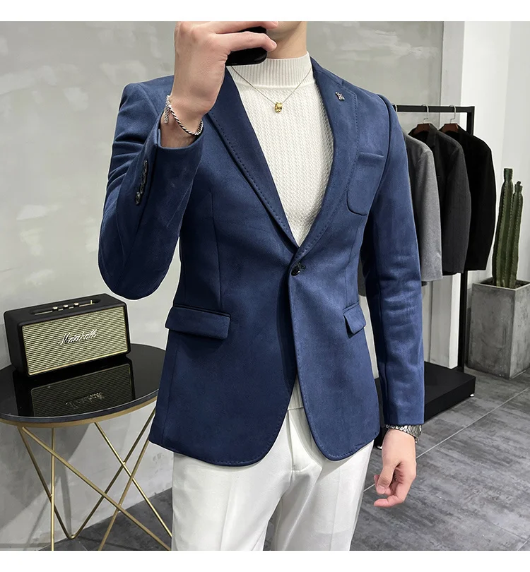 blazer for men wedding Color 6 Costume Homme Deerskin Jacket Suit Men Casual Slim Blazer Hombre Suit Leather Jacket Men Terno Masculino Men Clothing casual blazer