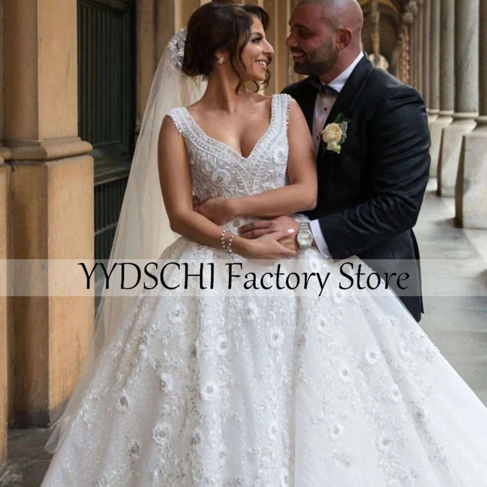

African Luxury Classic V- Neck 2024 Wedding Dress For Women 2023 Bridal Dresses Vestidos De Novia Ball Gown For Women With Train