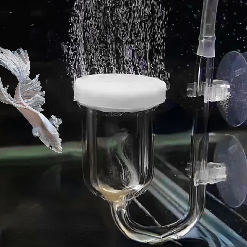 Aquarium CO2 System Diffuser U Shaped Glass Bend Tube Suction Cup Fish Tank CO2 Bubble Atomizer Reactor Aquarium Accessoires