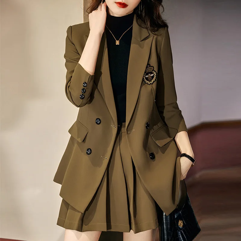 

Green Suit Pleated Skirt Suit for Women Autumn New 2022 Autumn Clothing Coat Women's Elegant Texture JK Small Suit