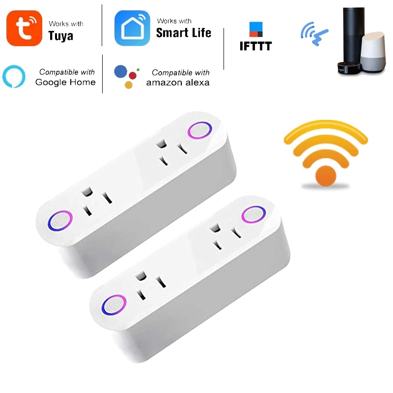 

2 Pack Smart Plug 15A Smart Dual Outlet Sockets With Energy Monitoring Hands-Free Voice Control For Alexa, IFTTT & Google Assist