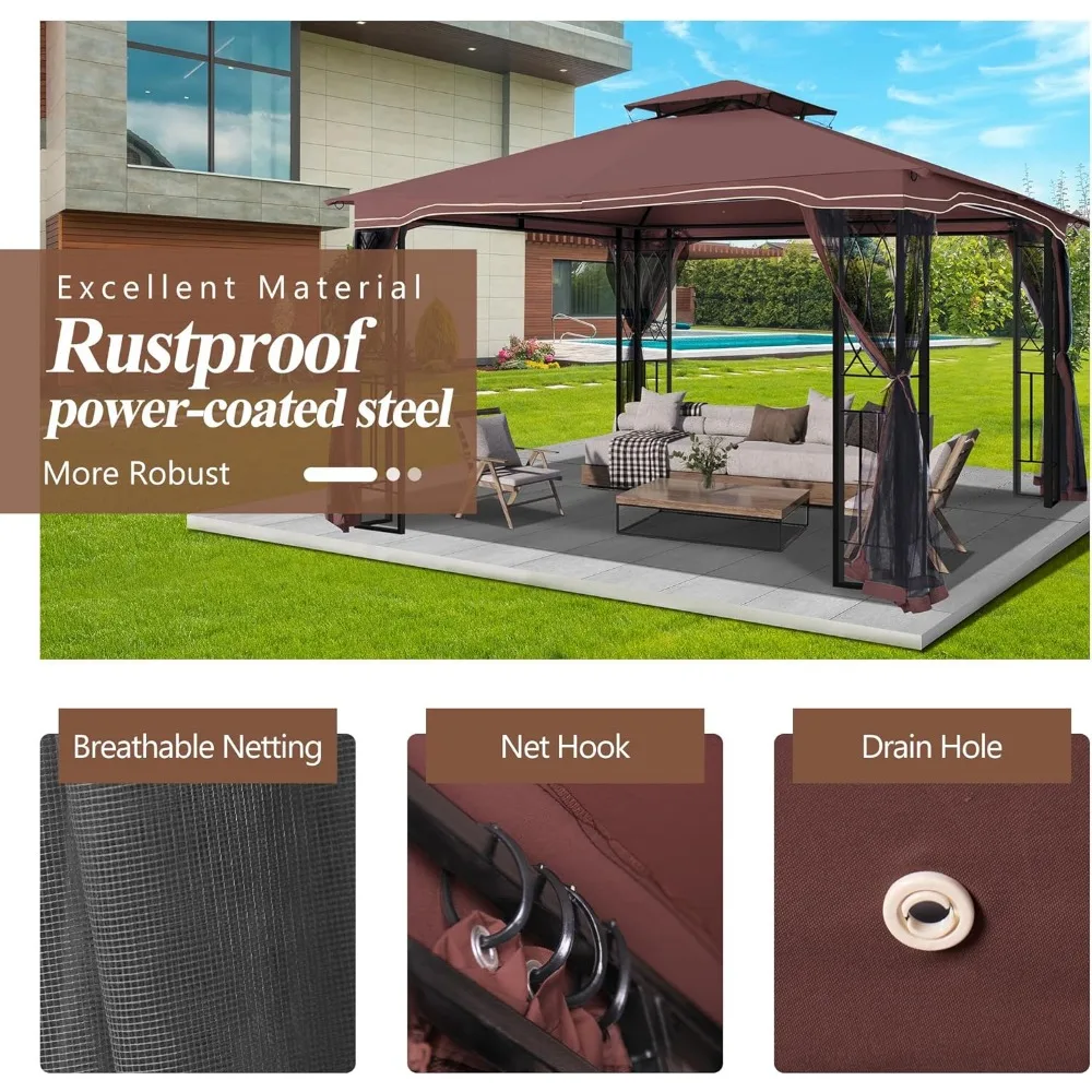Outdoor Patio Gazebo - Porch Gazebo with Polyester Roof & Breathable Netting, Best for Garden, Lawn, Backyard Deck 4